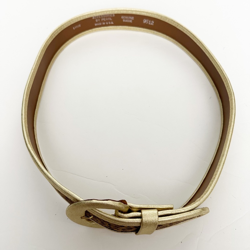 vintage Accessories by Pearl metallic gold & leopard suede BELT ladies LARGE - Picture 5 of 10